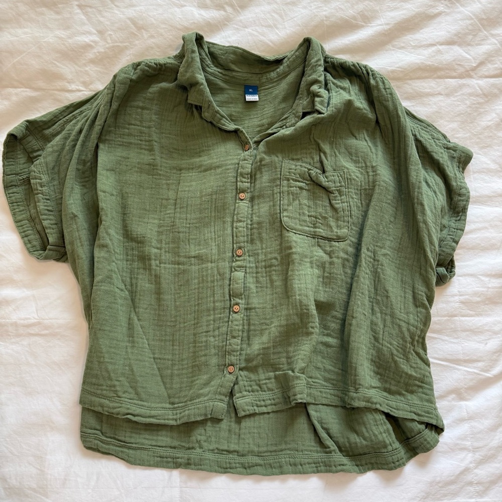 Linen Olive Green Button-Up Shirt